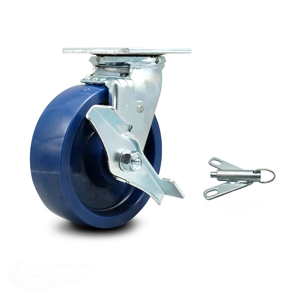 6 Inch Solid Polyurethane Caster with Ball Bearing and Brake/Swivel Lock SCC
